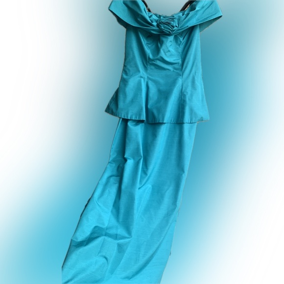 Source Unknown Dresses & Skirts - Off Shoulder 90s teal green bridesmaid fitted peplum long dress Dress, 12